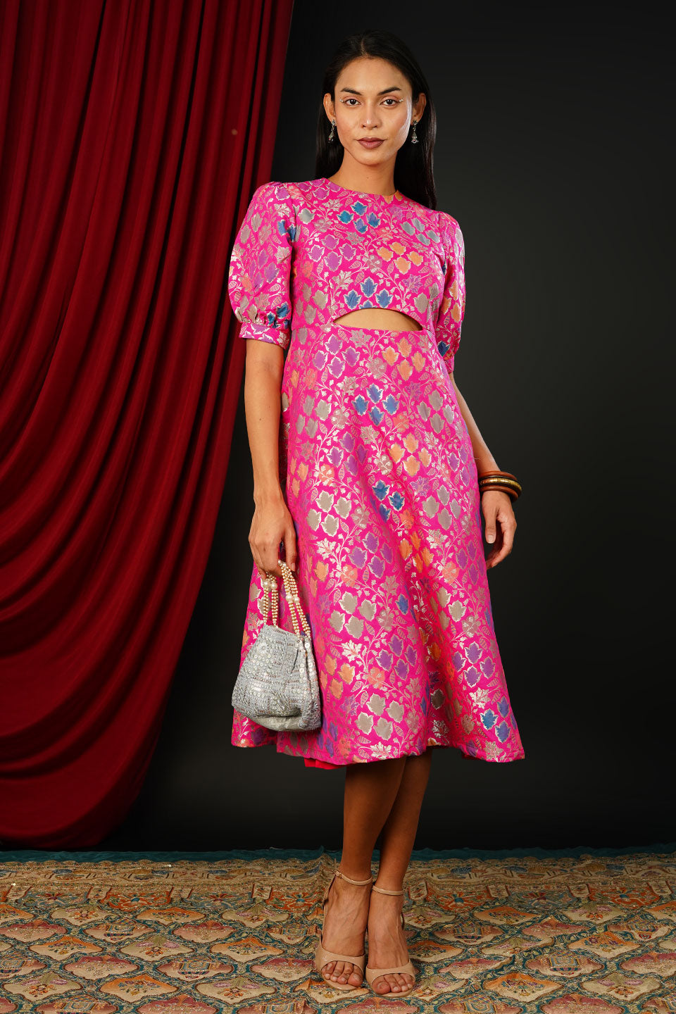 Brocade Fuchsia Dress
