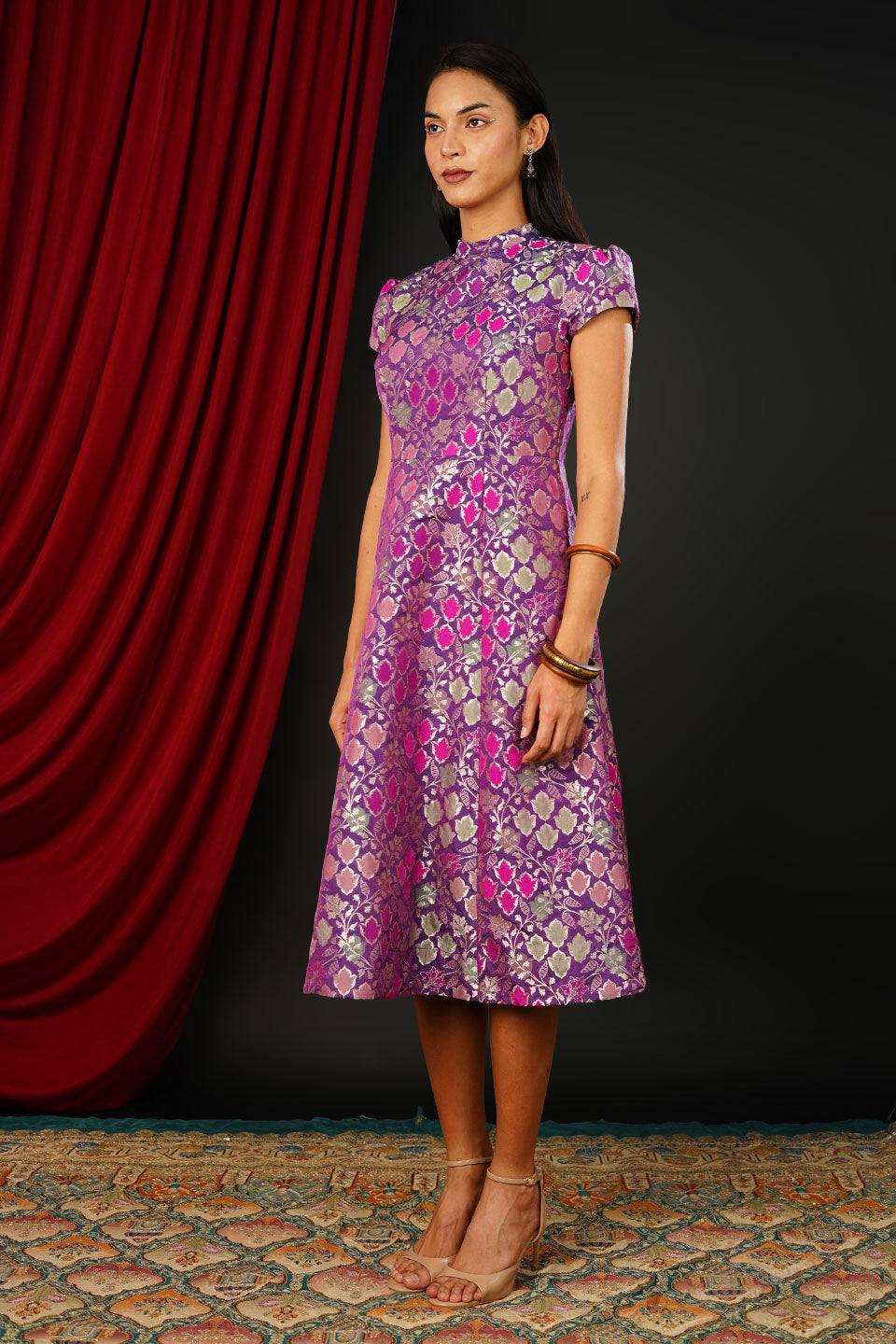 Brocade Violet Dress