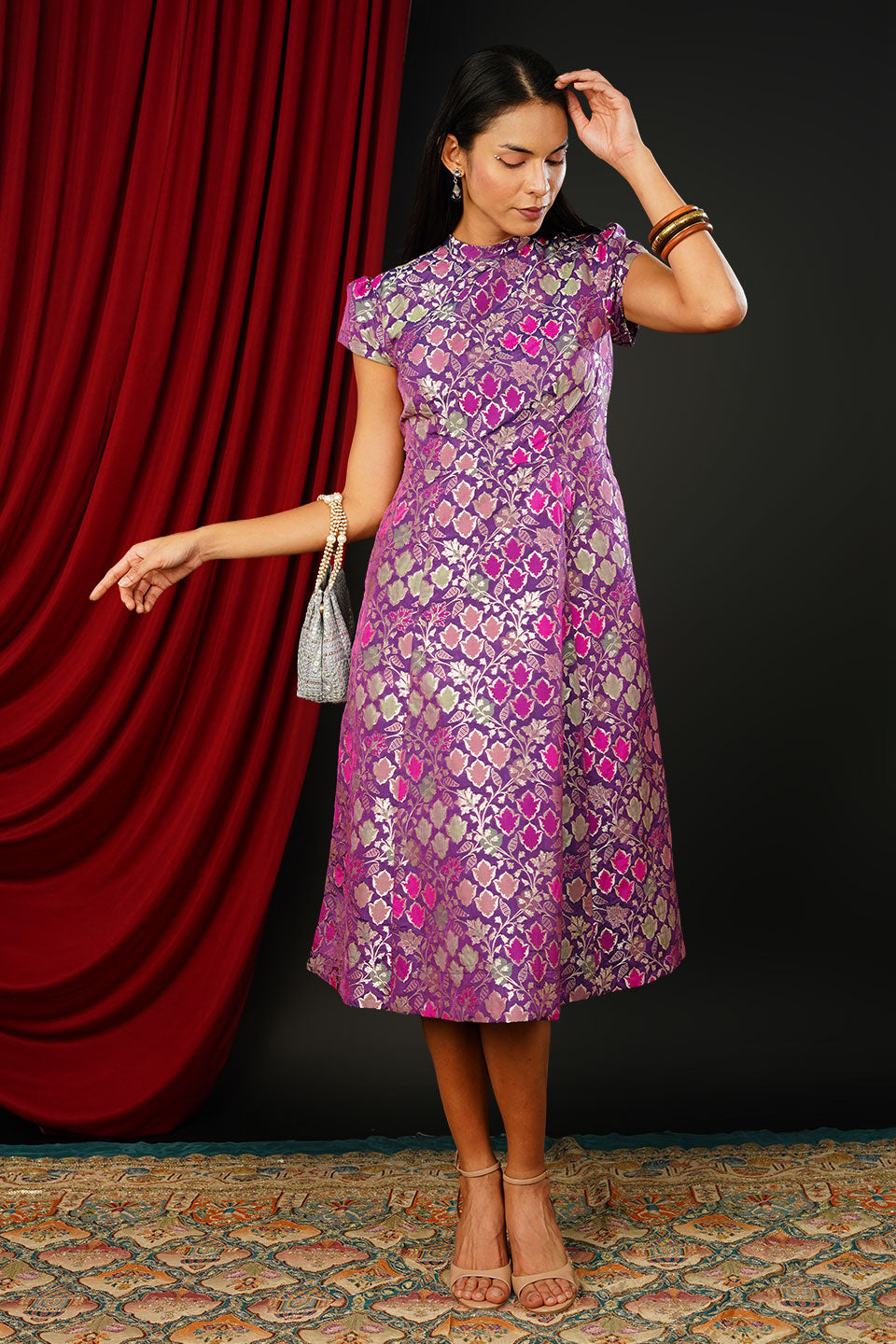 Brocade Violet Dress