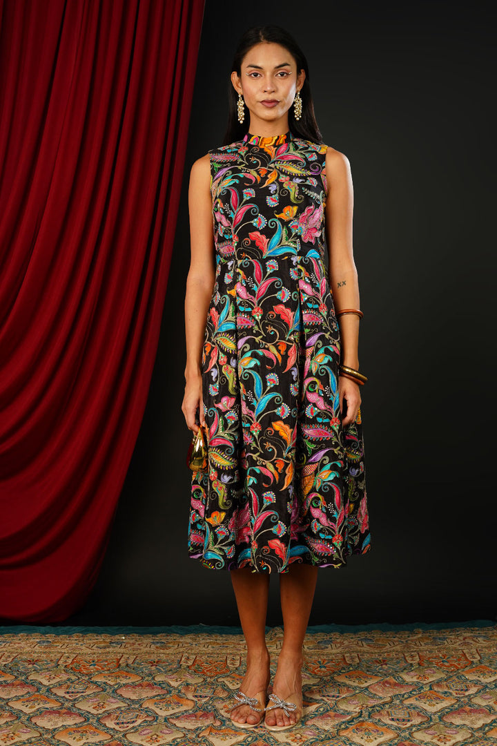 Brocade Black Floral Dress