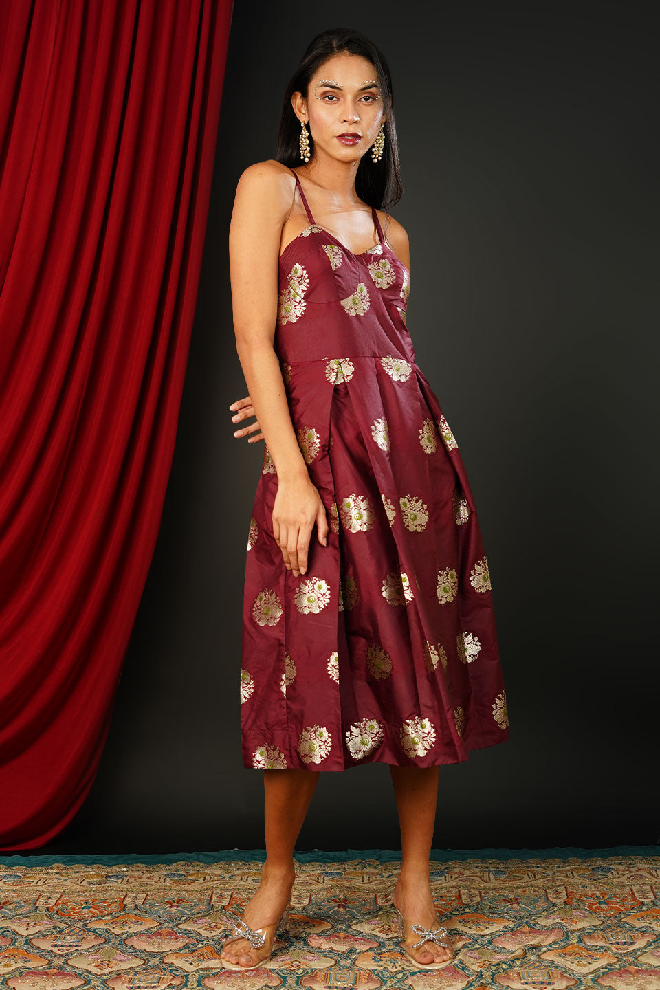 Brocade Burgundy Dress