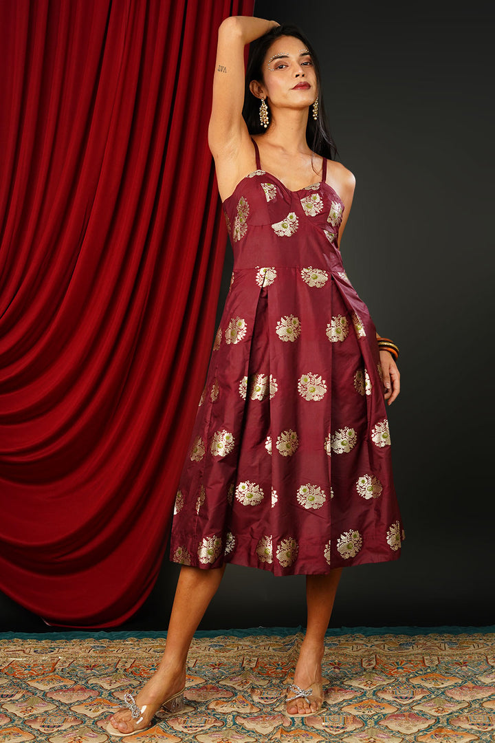 Brocade Burgundy Dress