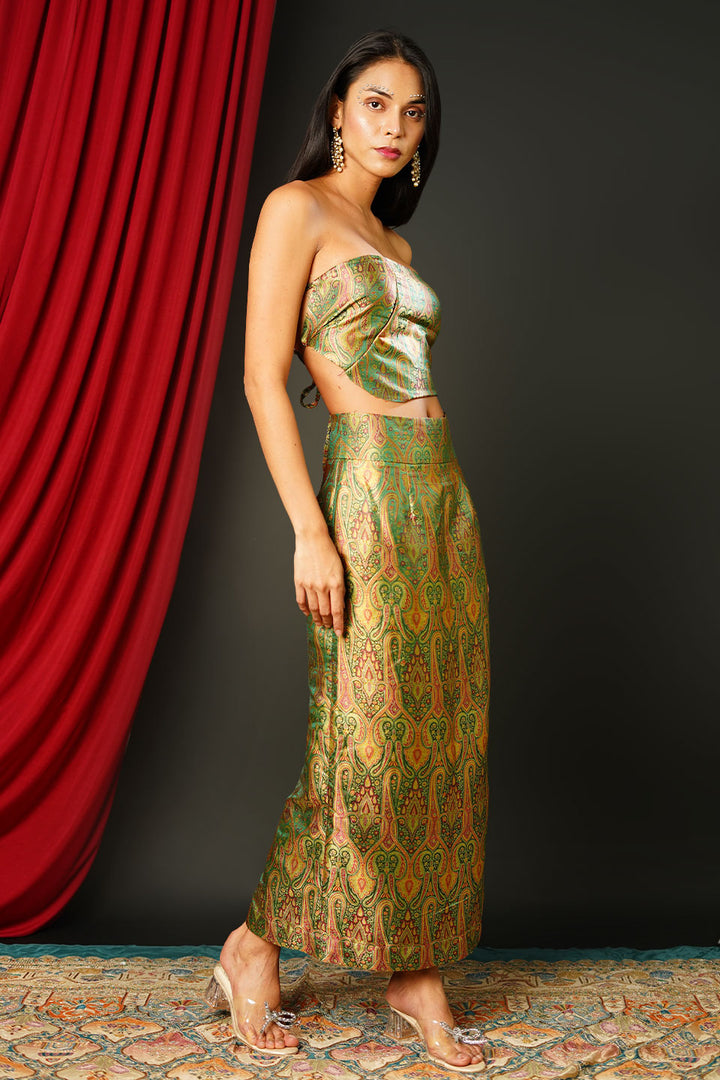 Brocade Emerald Gold Suit Set