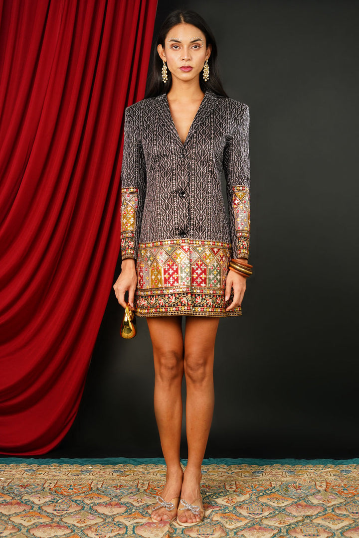 Brocade Black Blazer Dress